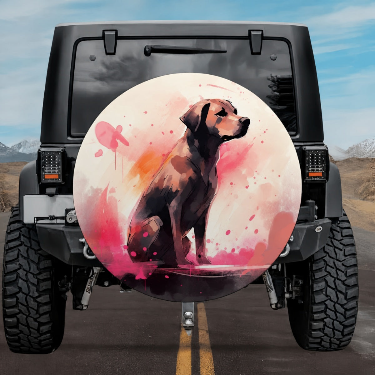 Vibrant Watercolor Dog Spare Tire Cover