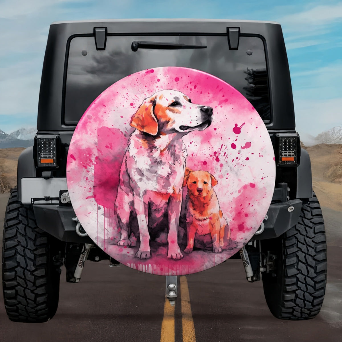 Dog Mom and Puppy Watercolor Spare Tire Cover