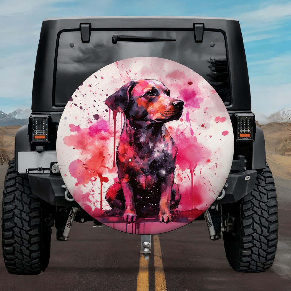 Black and Tan Dog Watercolor Spare Tire Cover