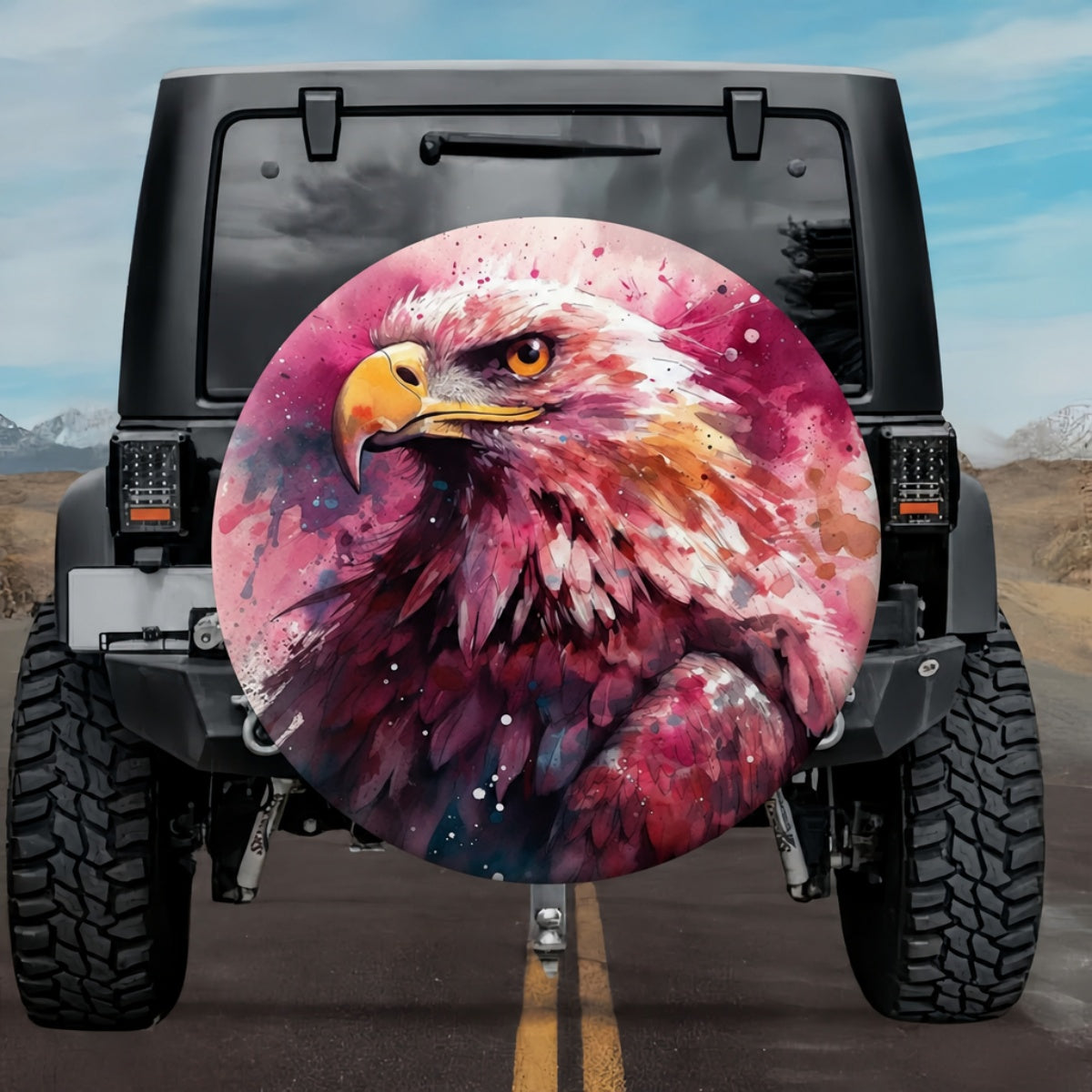 Magenta American Eagle Watercolor Spare Tire Cover