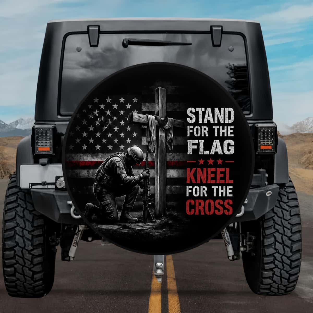 Stand for The Flag Kneel for The Cross Tactical Red Line Spare Tire Cover