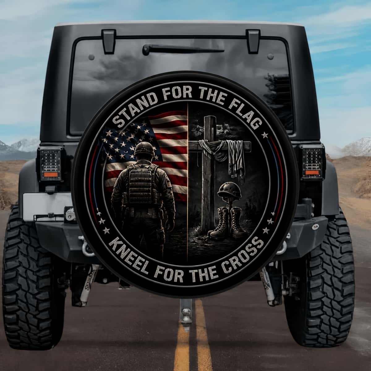 Stand for The Flag Kneel for The Cross Circular Emblem Spare Tire Cover