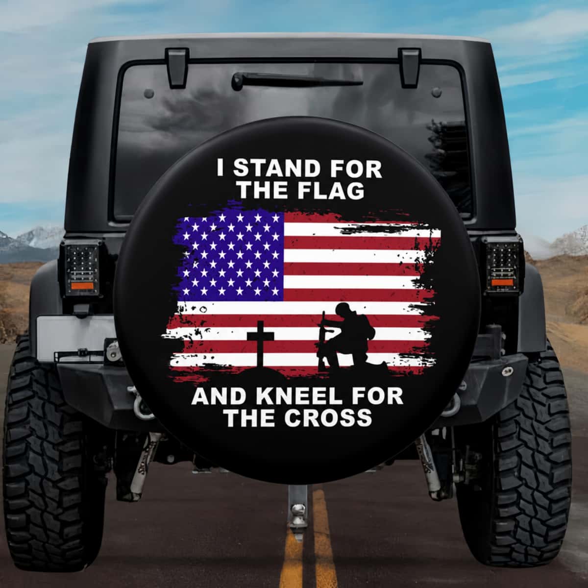 I Stand for The Flag And Kneel for The Cross Spare Tire Cover