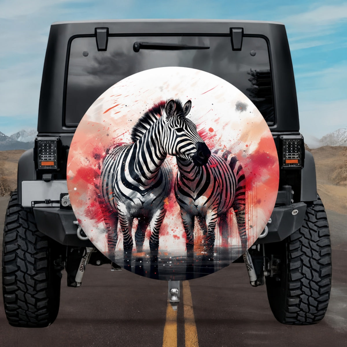 Zebra Pair Watercolor Spare Tire Cover