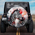 Vibrant Red Watercolor Zebra Spare Tire Cover