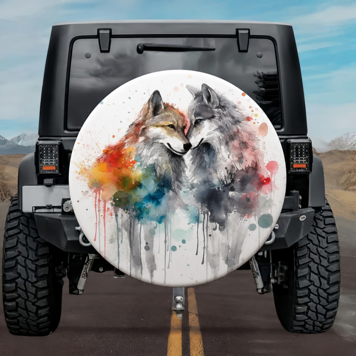 Soulmates of The Wild Watercolor Wolf Tire Cover