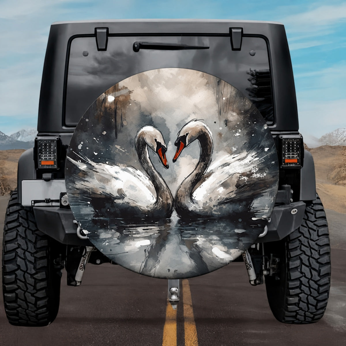 Soulmates of The Lake Watercolor Swan Tire Cover