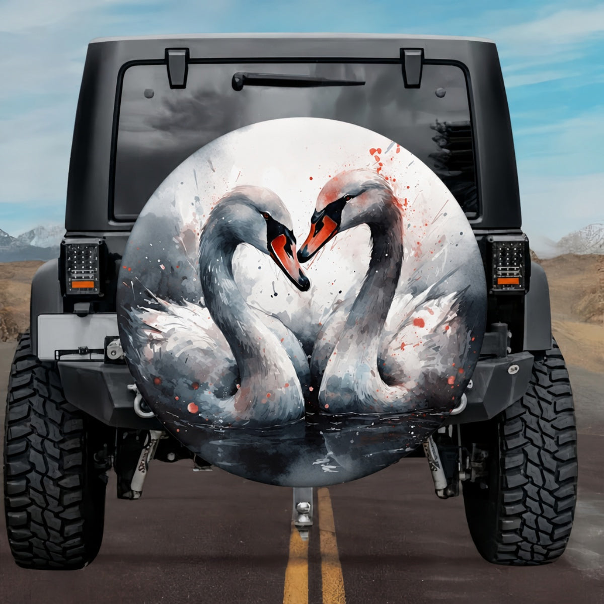 Soulmates of The Lake Watercolor Swan Tire Cover