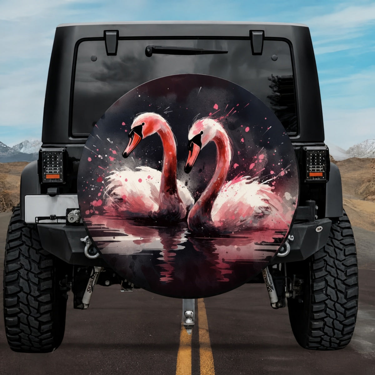 Soulmates in The Dark Watercolor Swan Tire Cover