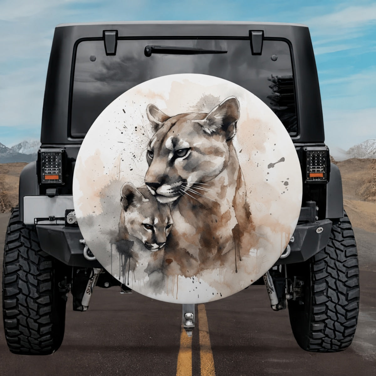 Pack Protection Watercolor Mountain Lion Tire Cover