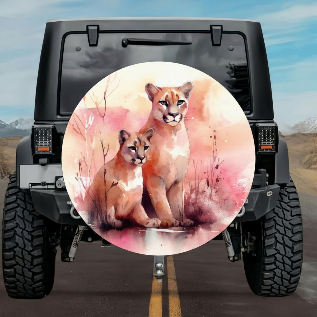 Pack Protection Sunset Watercolor Cougar Tire Cover