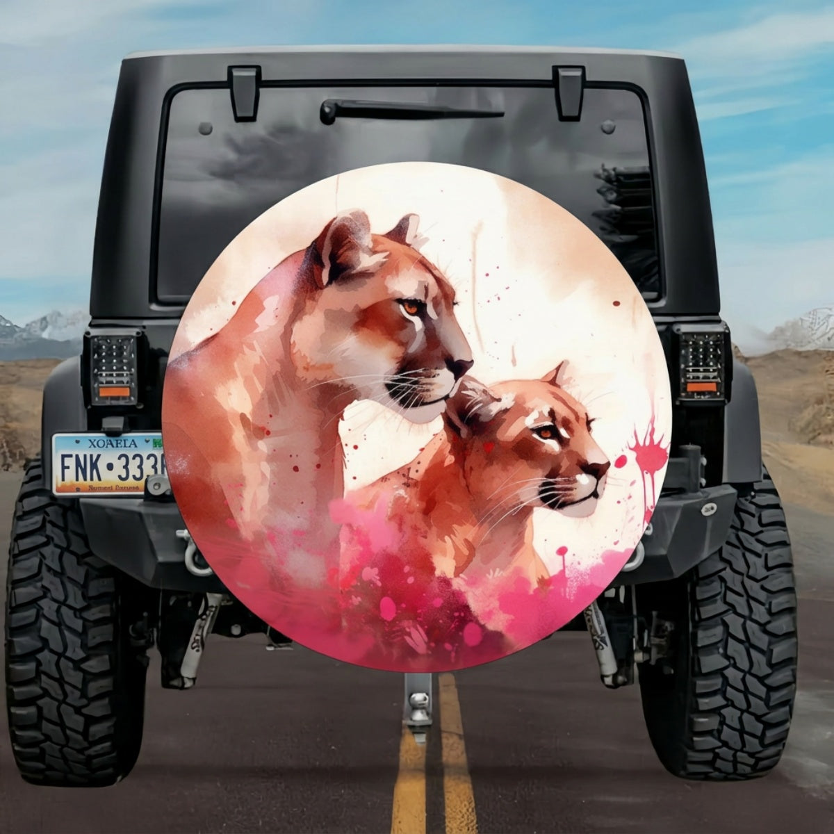 Vibrant Pink Cougar Pair Spare Tire Cover
