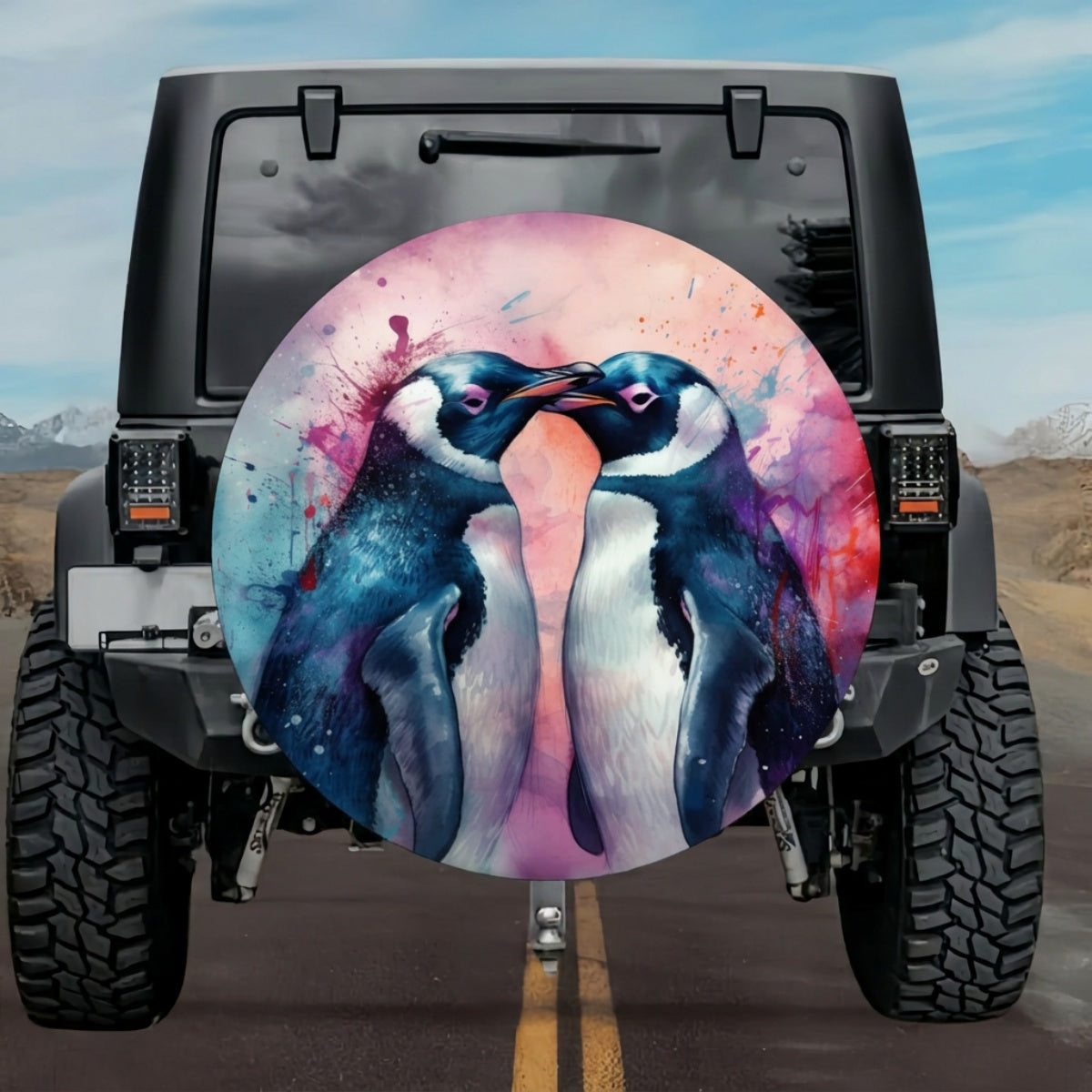 Soulmates of The Arctic Watercolor Penguin Tire Cover