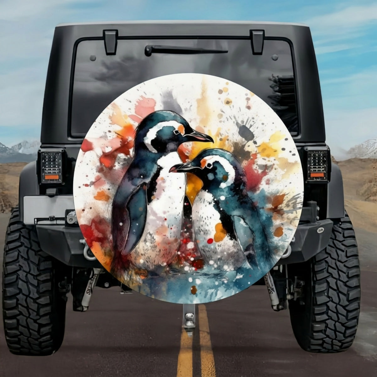 Loyal Companions Full-Bleed Warm Penguin Wheel Cover