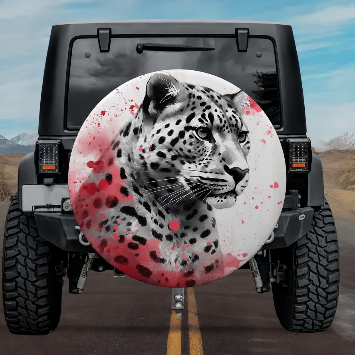 Red Watercolor Snow Leopard Wheel Cover for SUV
