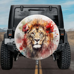 Crimson Floral Lion Portrait Spare Tire Cover