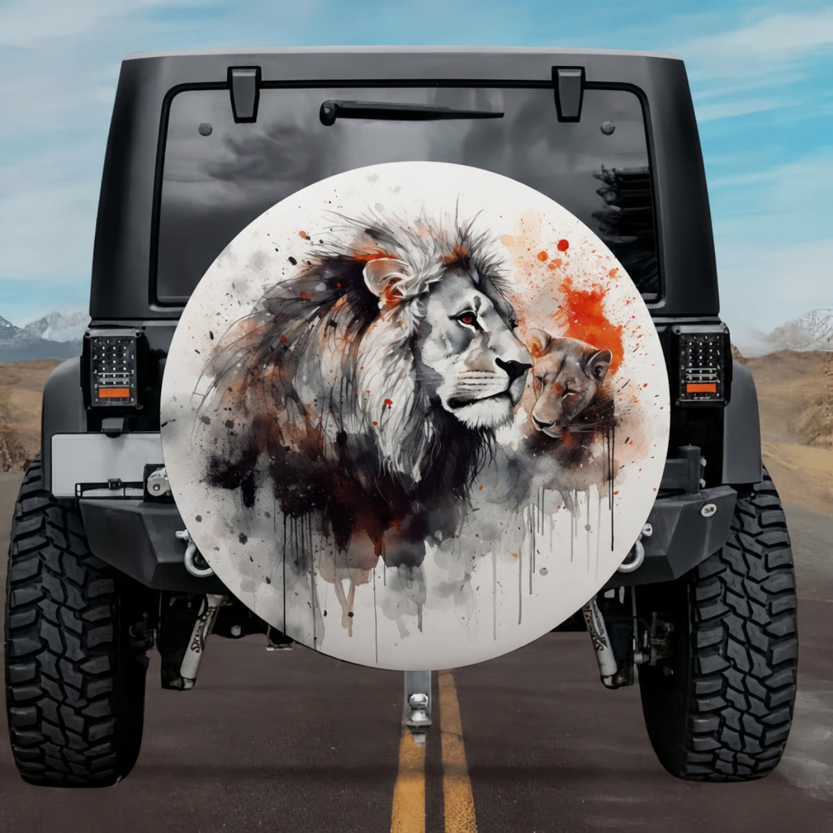 Guardians of The Pride Watercolor Lion Tire Cover
