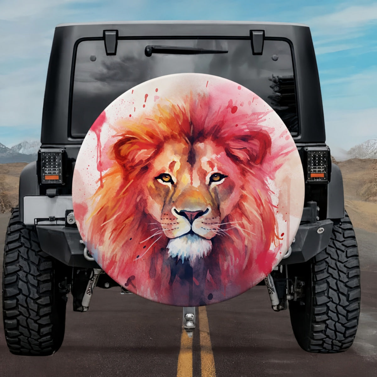 Vibrant Magenta Lion Portrait Spare Tire Cover