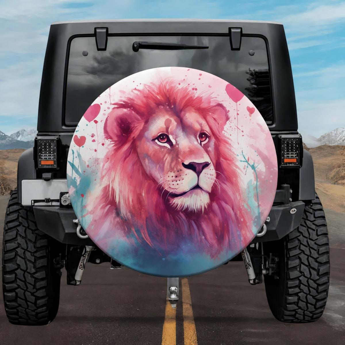 Pastel Pink Lion King Watercolor Spare Tire Cover