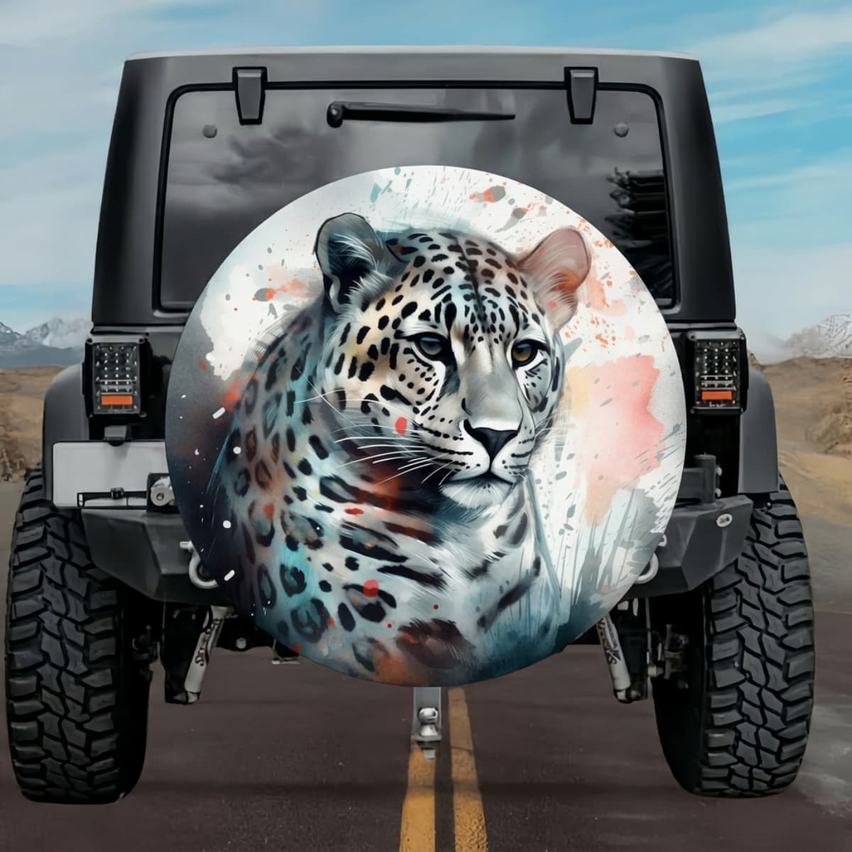 Deep Blue Leopard Profile Watercolor Spare Tire Cover