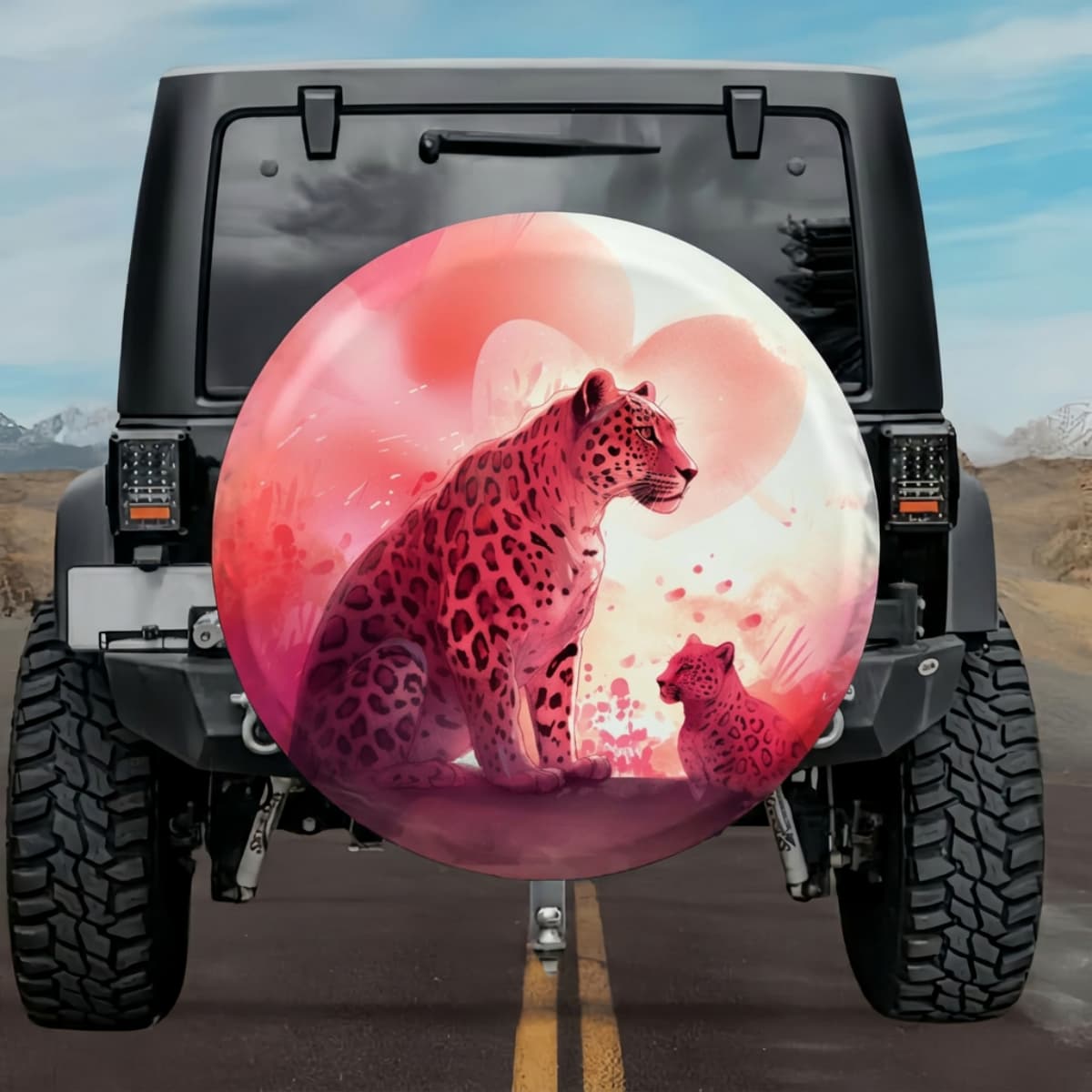 Pastel Pink Leopard and Cub Spare Tire Cover