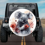 Crimson Floral Koala Portrait Spare Tire Cover