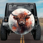 Fiery Orange Highland Cow Watercolor Spare Tire Cover