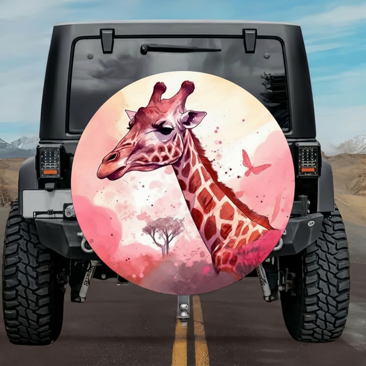 Blossom Pink Giraffe Portrait Spare Tire Cover