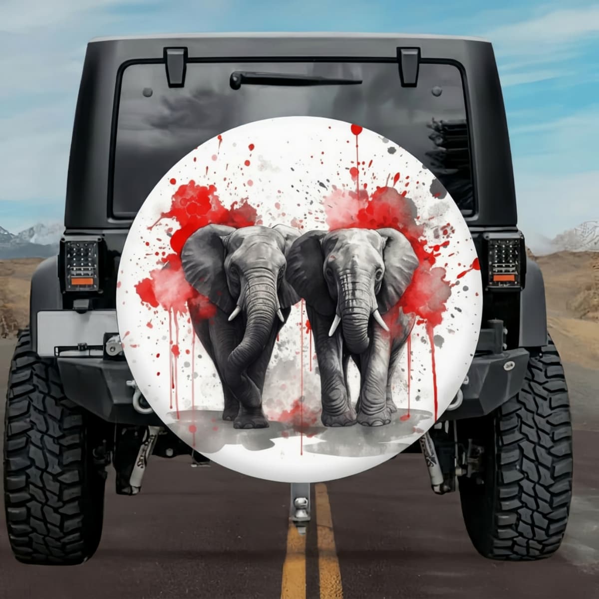 Wild Romance Crimson Splash Elephant Spare Tire Cover