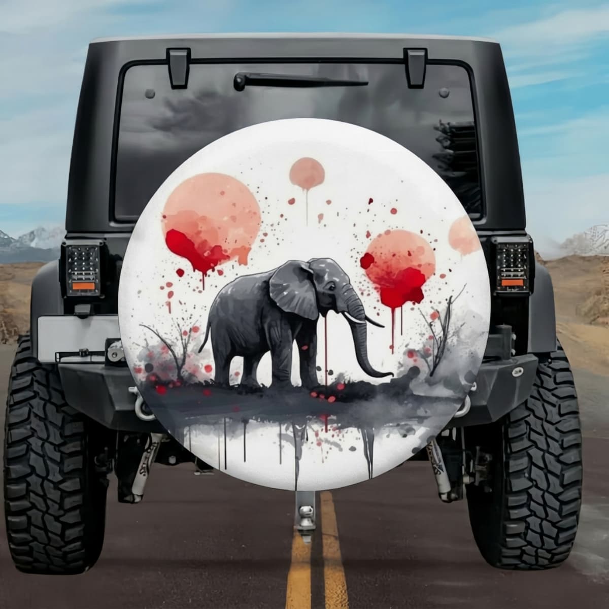 Crimson Splash Elephant Silhouette Spare Tire Cover