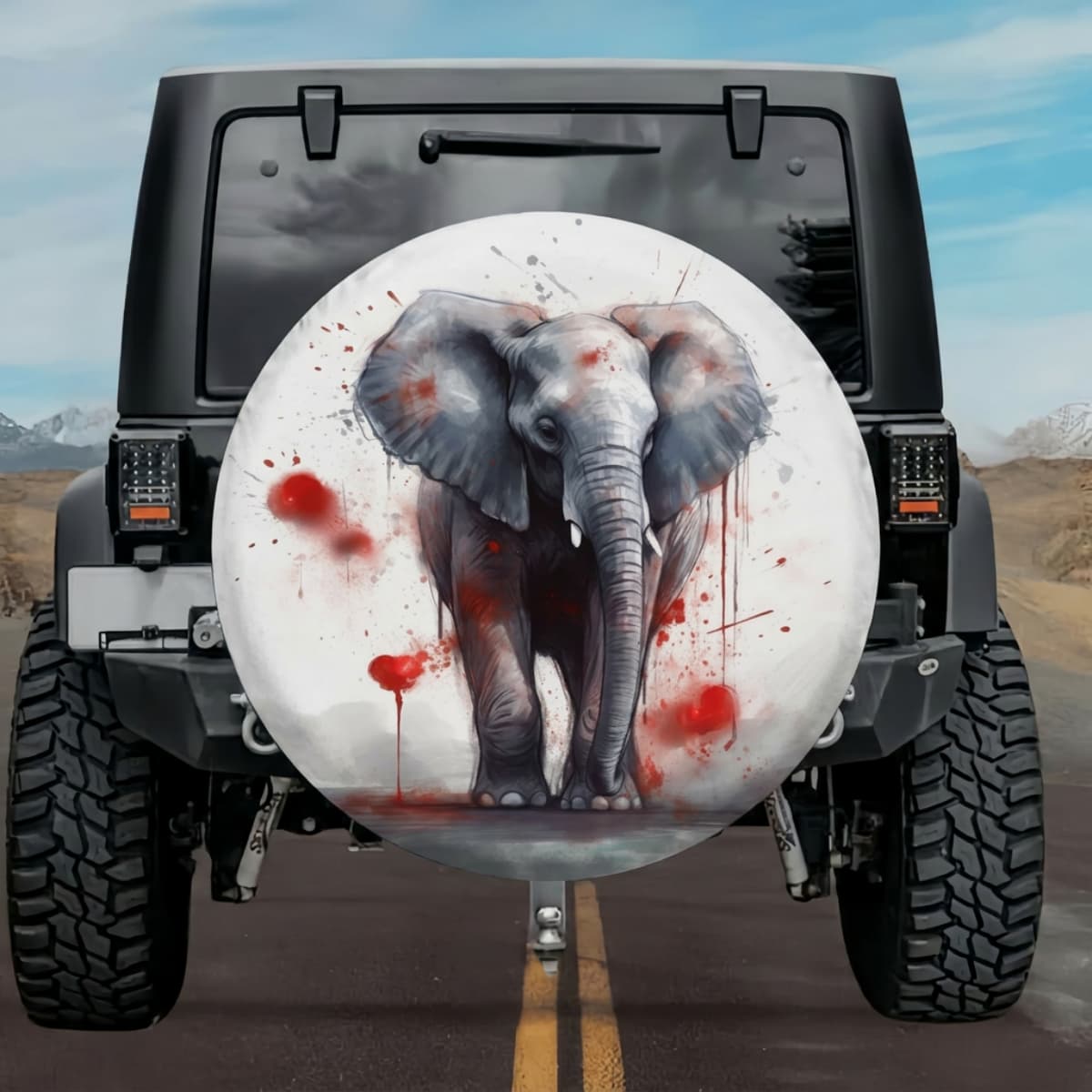 Crimson Hearts Elephant Watercolor Spare Tire Cover