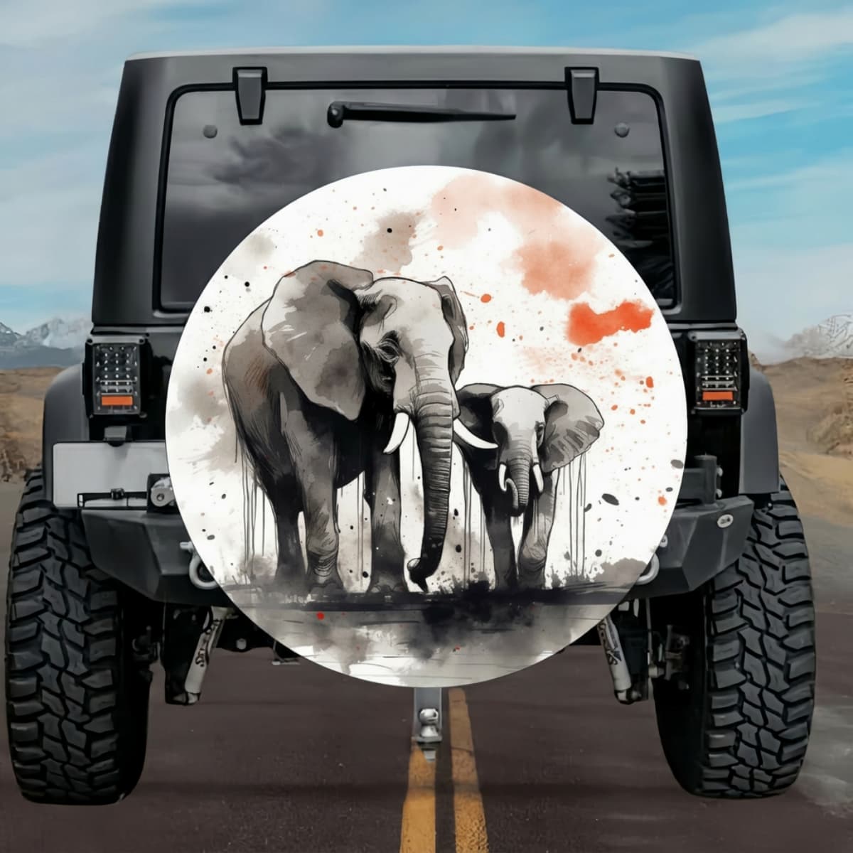 Eternal Warmth Elephant and Cub Symmetrical Tire Cover