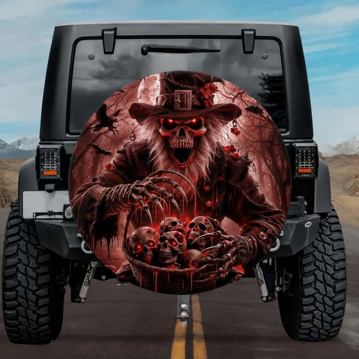 Detailed Horror Skull Collector Spare Tire Cover