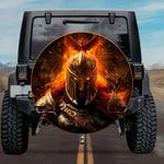 Fiery Spartan Warrior Rune Shield Spare Tire Cover