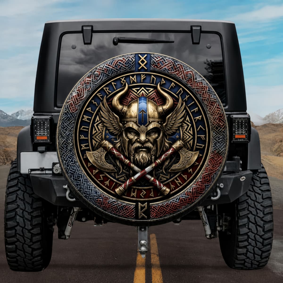 Tactical Viking Warrior Rune Shield Spare Tire Cover