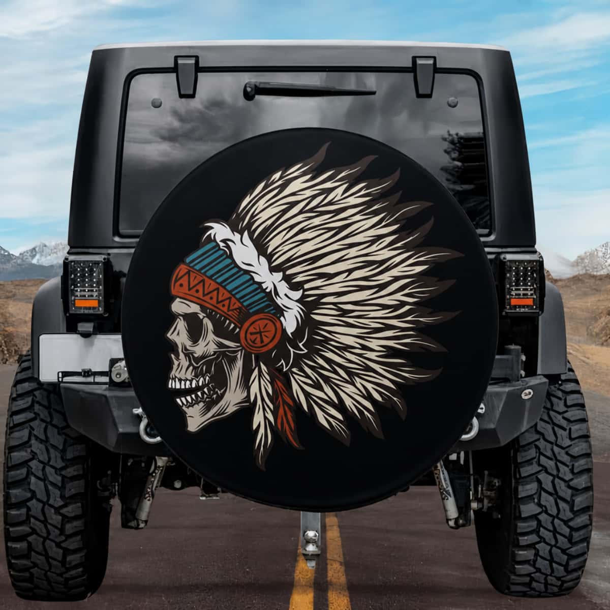 Indian Headdress Skull Spare Tire Cover
