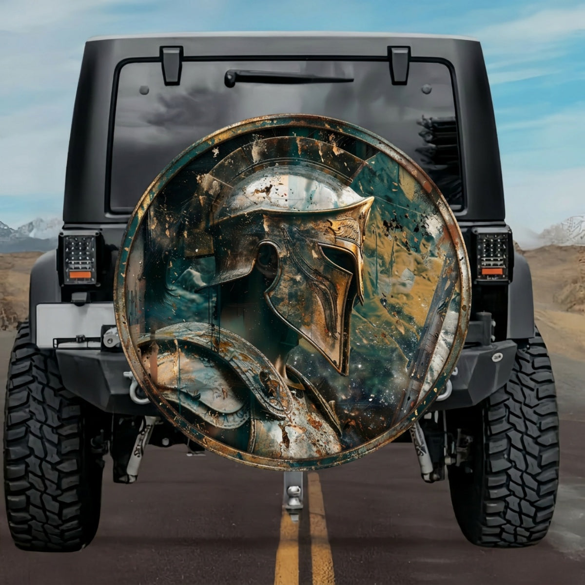 Patina Bronze Spartan Helmet Spare Tire Cover