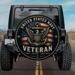 High-Contrast 3D Metal US Navy Veteran Tire Cover