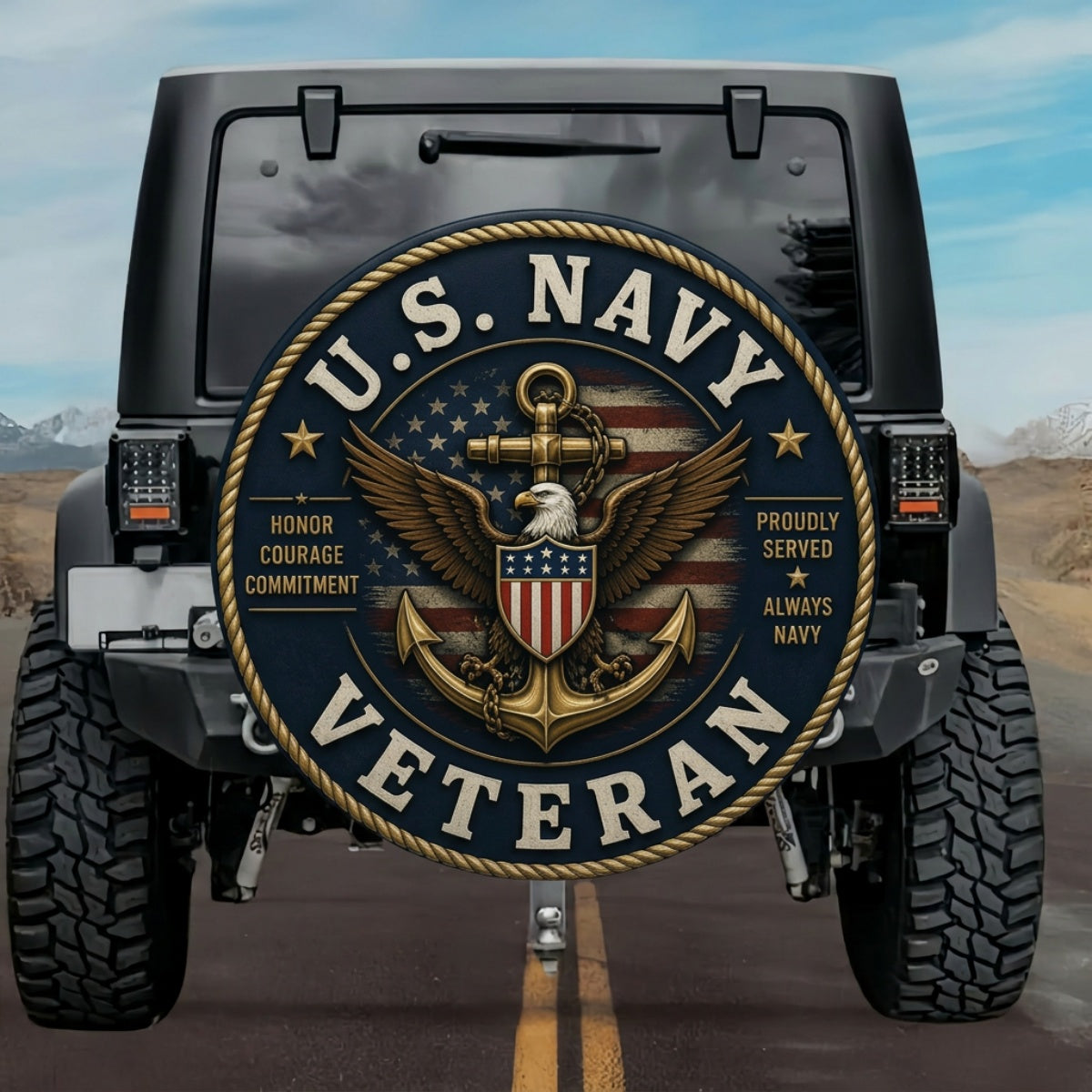 U.S. Navy Veteran Proudly Served Spare Tire Cover
