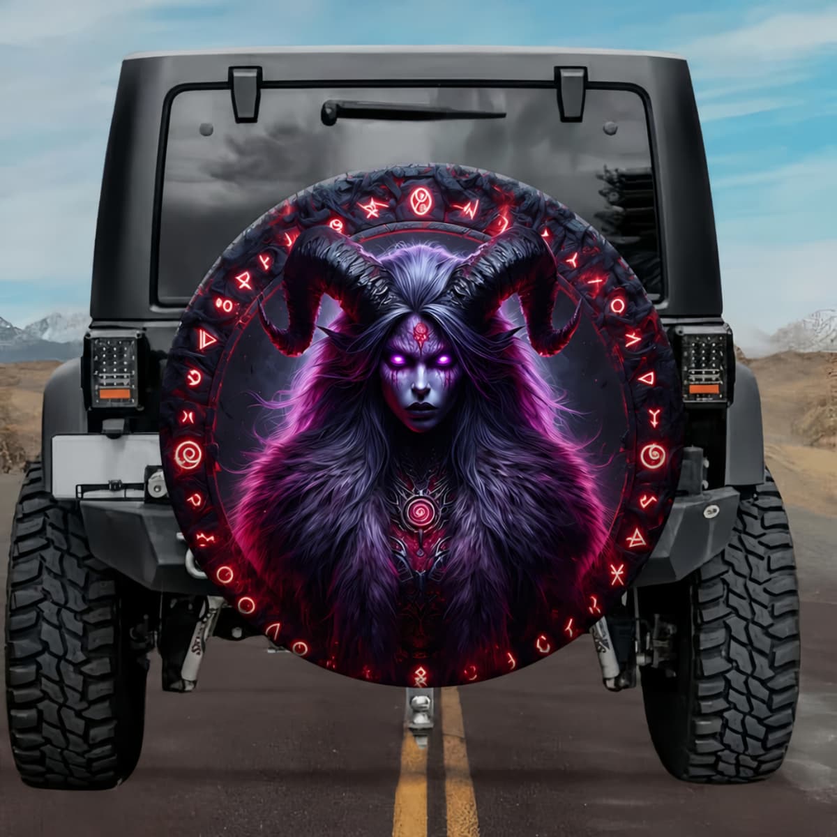 Angrboda Mother of Monsters Rune Shield Spare Tire Cover