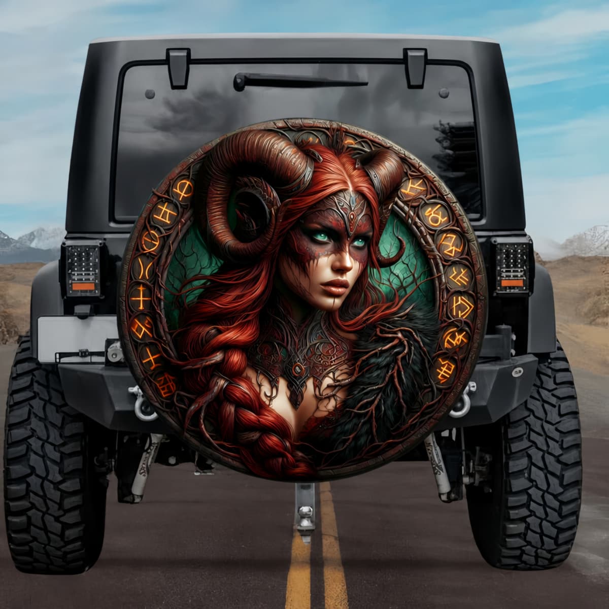 Aurboda Mountain Giantess Rune Shield Spare Tire Cover
