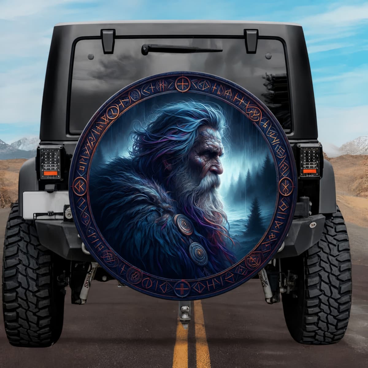 Bolthorn Grandfather of Odin Rune Shield Spare Tire Cover