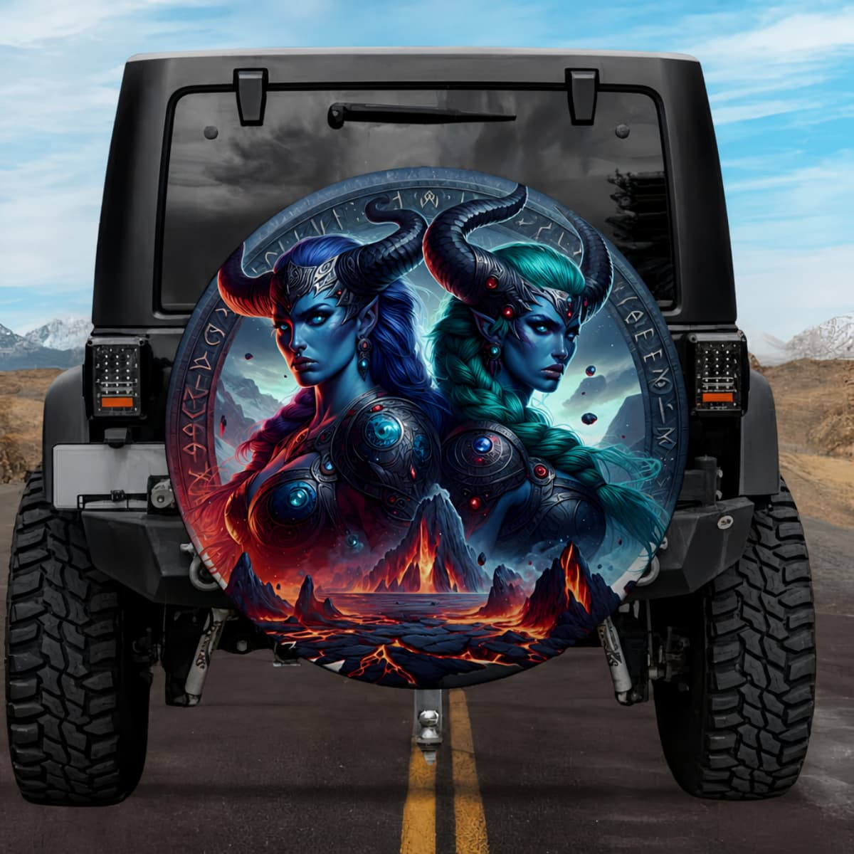 Fenja and Menja Giantesses of the Magic Mill Spare Tire Cover