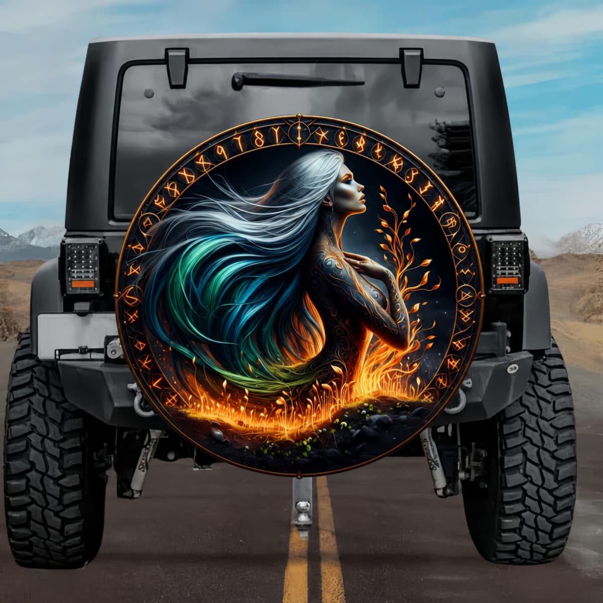 Tactical Gerd Goddess of Aurora Rune Shield Spare Tire Cover