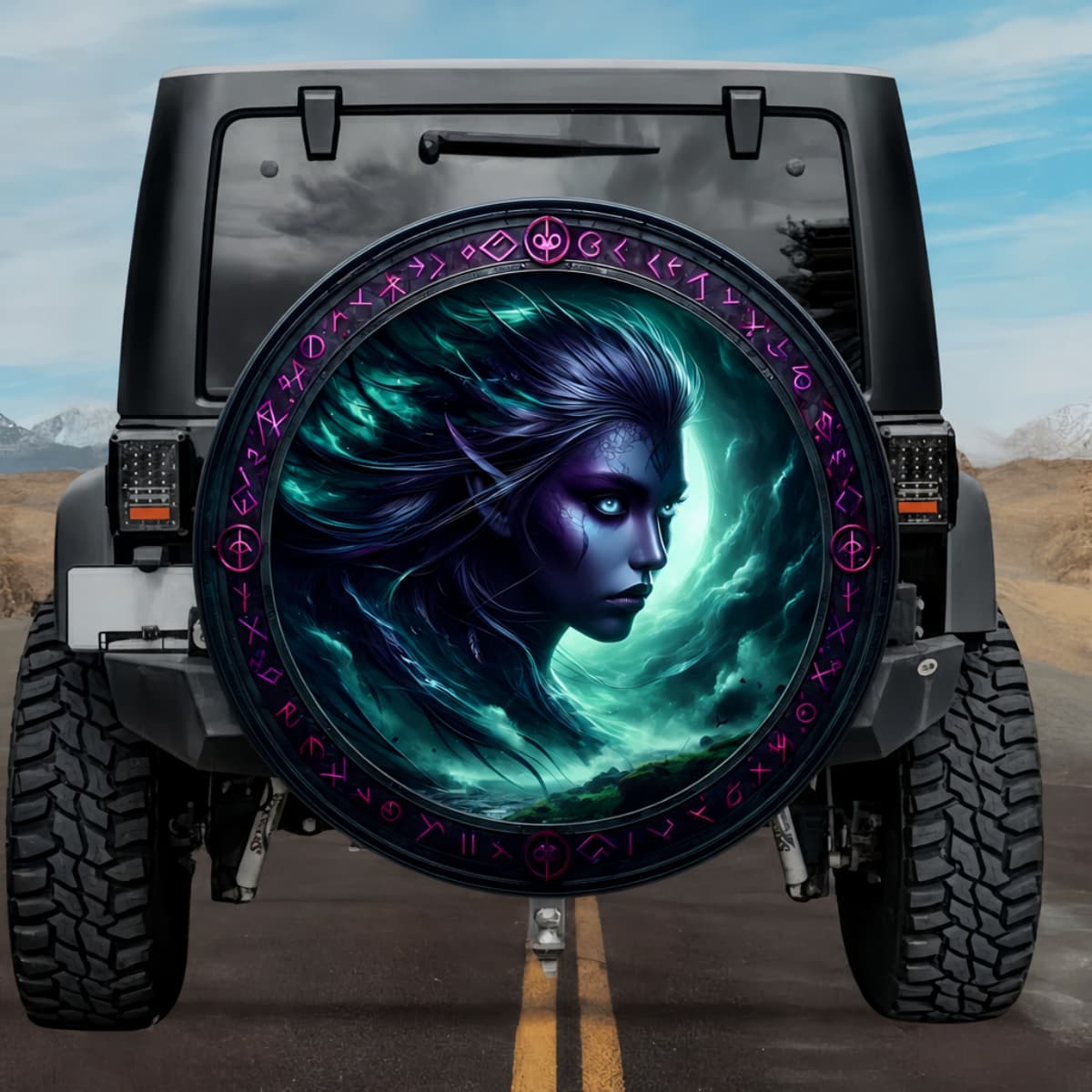 Tactical Gol Goddess of Storm Aurora Rune Shield Spare Tire Cover