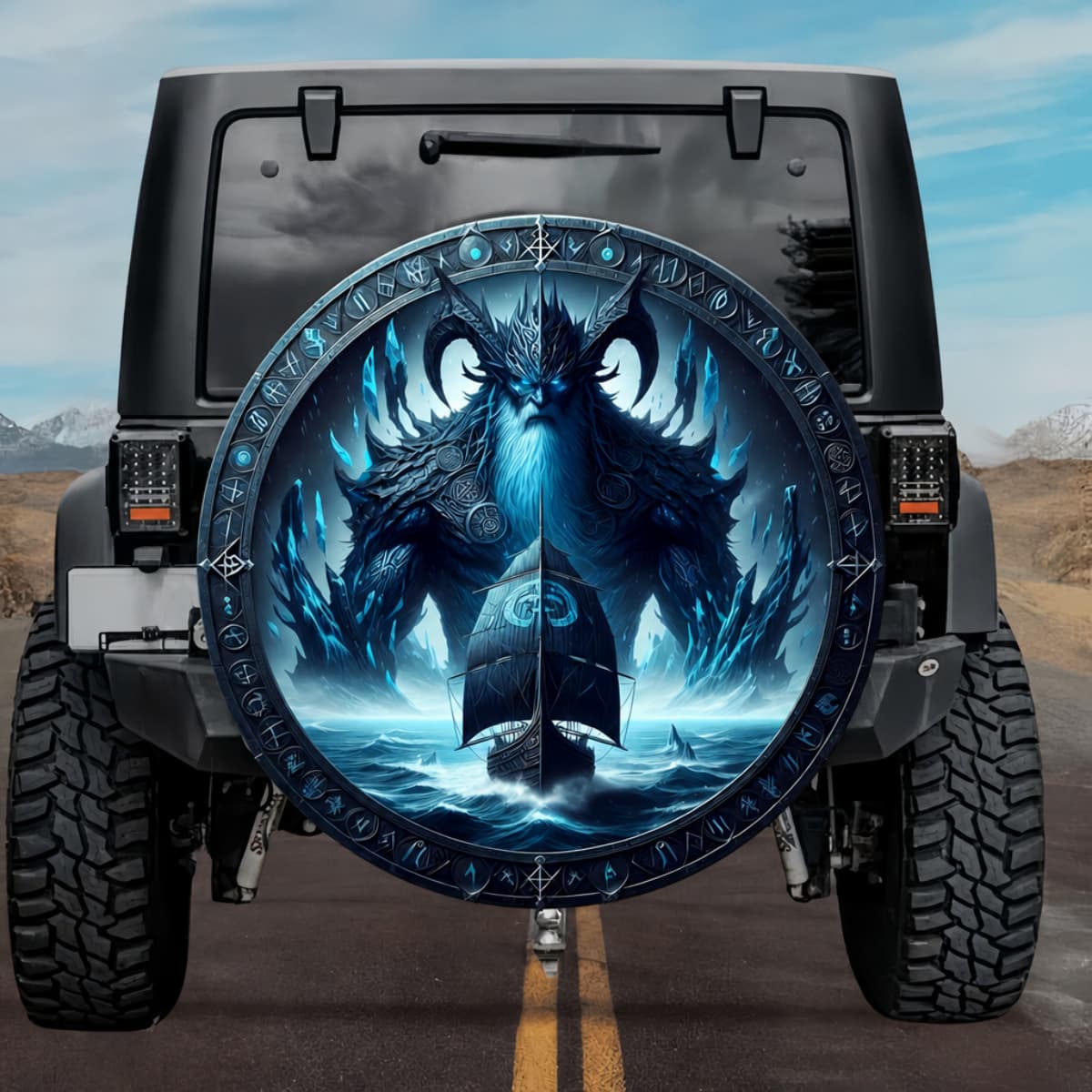 Tactical Hrym Lord of Naglfar Ship Rune Shield Spare Tire Cover