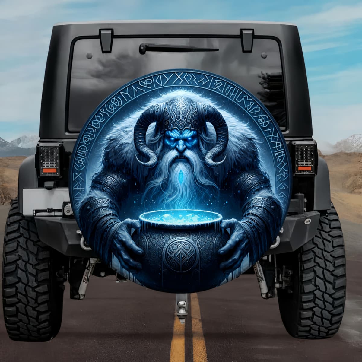 Tactical Hymir King of Glacial Cauldron Rune Shield Spare Tire Cover