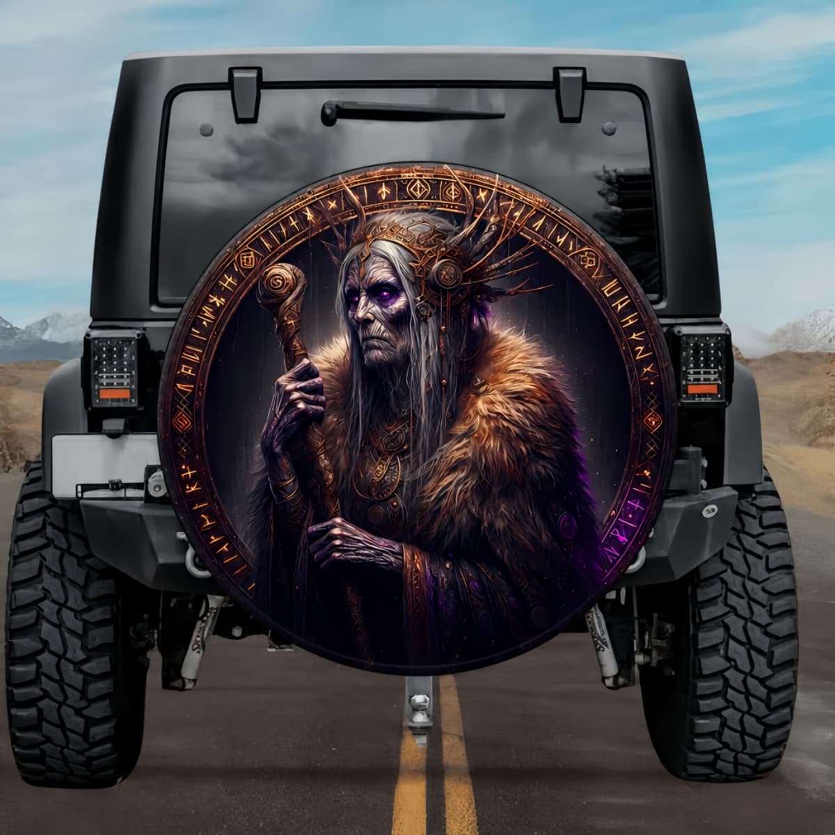 Tactical Hyndla Goddess of Ancestry Staff Rune Shield Spare Tire Cover