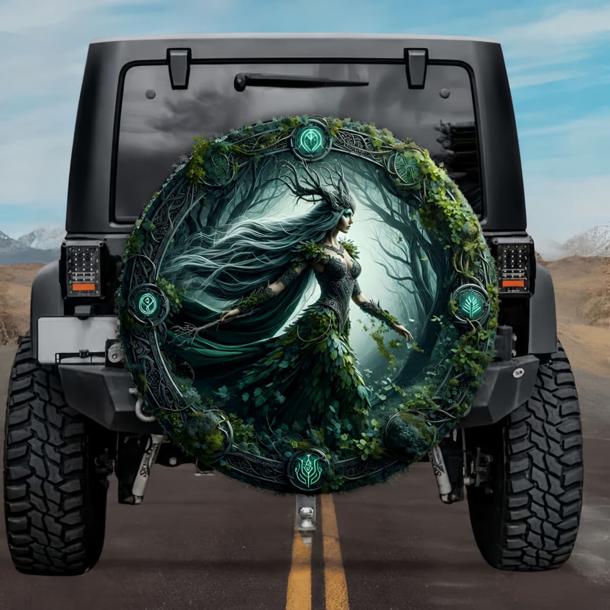 Tactical Laufey Queen of Forest Moss Shield Spare Tire Cover