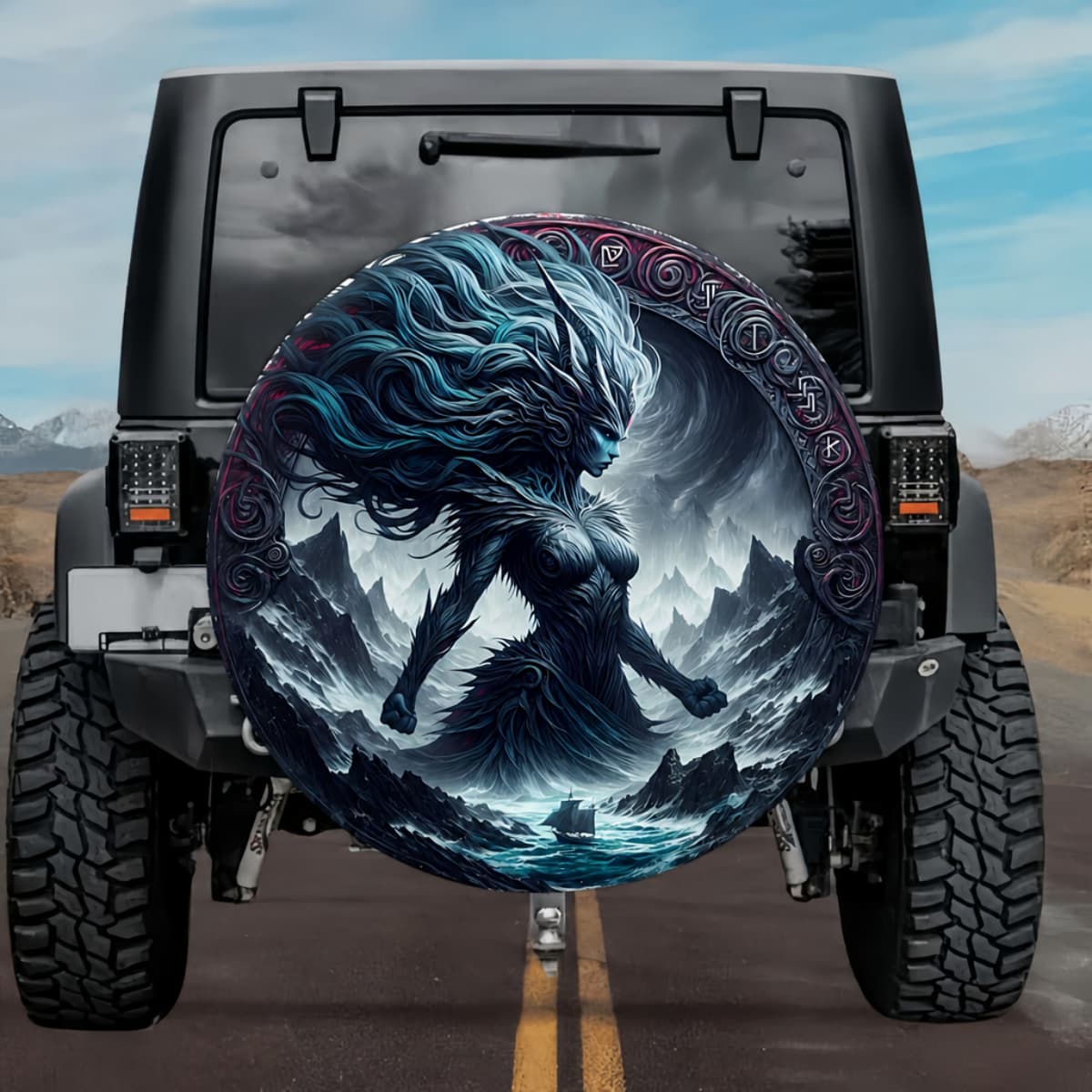 Tactical Leikn Goddess of Fjord Storm Rune Shield Spare Tire Cover